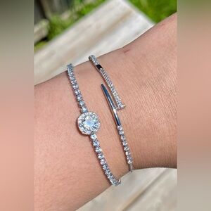 Eye Candy set of 2 silver tone bracelets with CZ